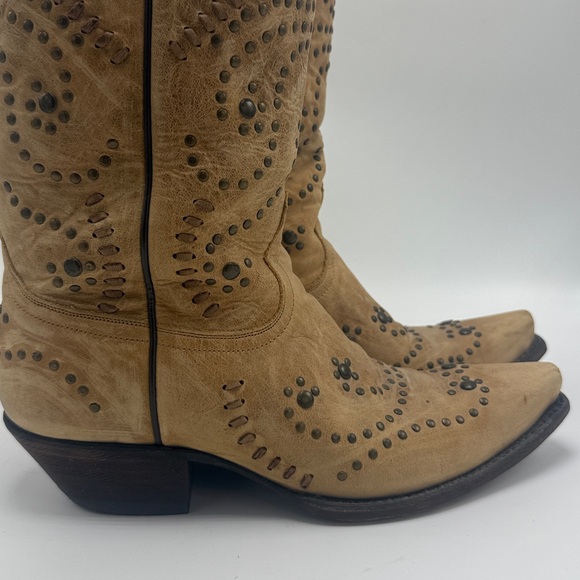 Caborca tan yellow tint western boots size 9 cowgirl studded - Picture 7 of 8
